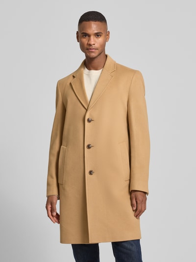 BOSS Płaszcz wełniany o kroju slim fit z kołnierzem z połami model ‘HYDE’ Camel 4