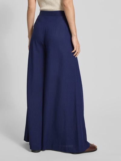 Stefanel Wide fit stoffen broek van een mix van linnen en viscose met plooien Marineblauw - 5