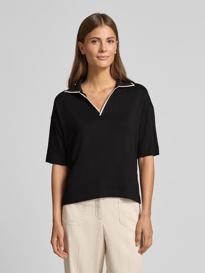 OPUS T-Shirt mit Umlegekragen und V-Ausschnitt Modell 'Soffice' Black 4