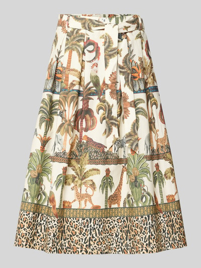 MORE & MORE Midirok in all-over look met strikceintuur Olijfgroen - 1