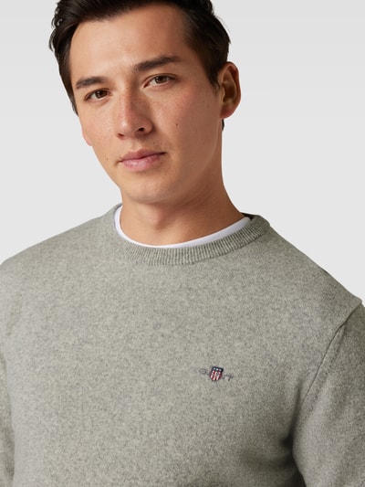 Gant Strickpullover mit Label-Stitching Mittelgrau Melange 3