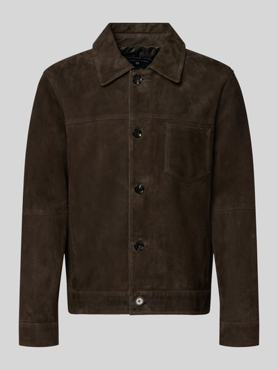 Strellson Regular fit jack van echt lamsleer model 'FLINT' Donkerbruin - 1