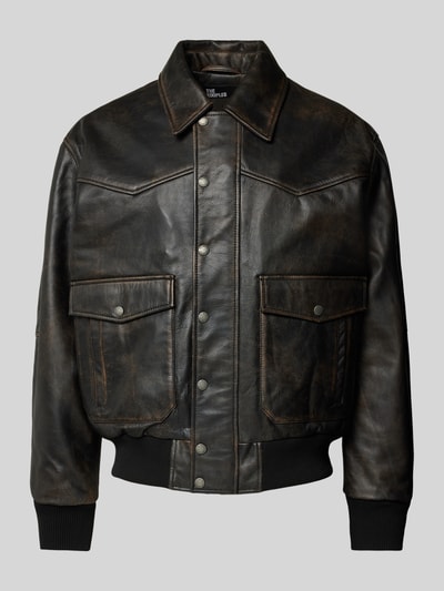 THE KOOPLES Lederblouson mit Pattentaschen Modell 'CUIR' Dunkelbraun 2