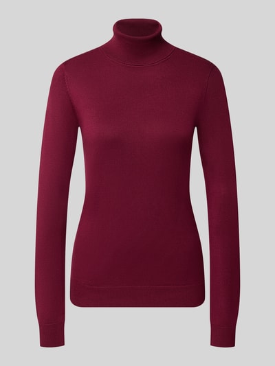 Productfoto, Slim Fit Strickpullover aus Viskose-Mix Modell 'IHLULS' van ICHI, bordeauxrood, geribbelde boorden, dames strickpullover, coltrui