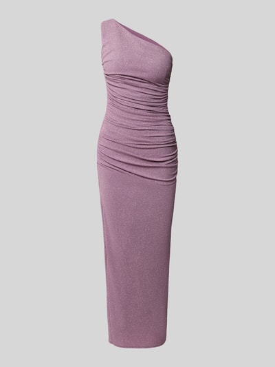 Produktfoto, Midikleid mit Seitenschlitz von TROYDEN COLLECTION in Flieder mit Drapierungen, figurbetontem Schnitt und One-Shoulder-Look