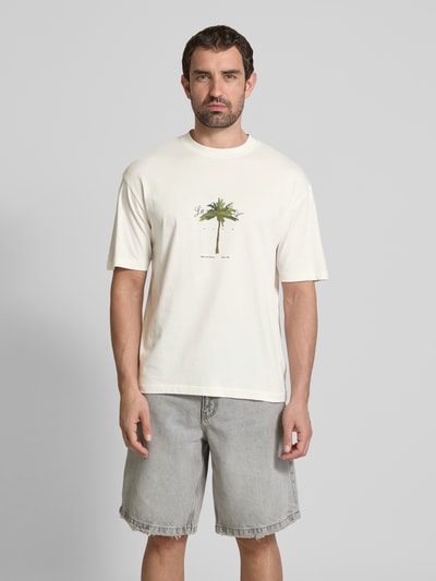 HUGO T-shirt met labelprint, model 'Duwom' Offwhite - 4