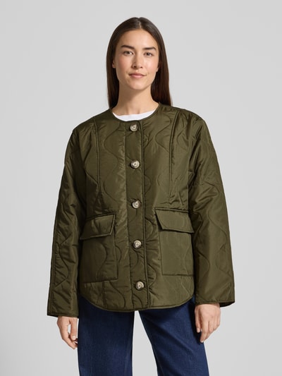 Vero Moda Regular fit gewatteerd jack met enkele knoopsluiting, model 'MILLIE' Olijfgroen - 4