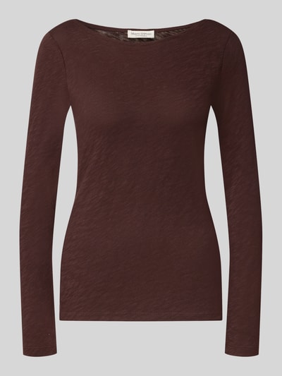 Produktfoto, Regular Fit Langarmshirt aus reiner Baumwolle von Marc O'Polo, dunkelbraun, schlichte Struktur, Damen Langarmshirt von Marc O'Polo