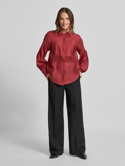 Copenhagen Muse Bluse mit Häkelspitze und Hemdblusenkragen Modell 'MOLLY' Dunkelrot 1