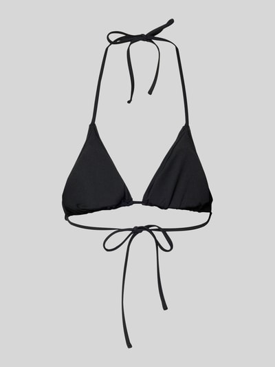 Produktfoto, Bikini-Oberteil mit rückseitiger Schnürung Modell 'BAOMI' von Pieces in Schwarz, Optik:Unifarben, Trägerform: Neckholder, ohne Bügel, Cup-Detail: Gefüttert, Herausnehmbare, Verschluss(Oberteil): Schnürverschluss