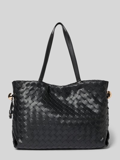Produktfoto, Tote Bag in Leder-Optik Modell 'Riccy' von Liu Jo White in Schwarz mit Flecht-Optik, schmale Schulterriemen, goldene Details, Magnetverschluss, Innenfach mit Reißverschluss, Maße 40x30x17 cm, Riemen 57 cm lang