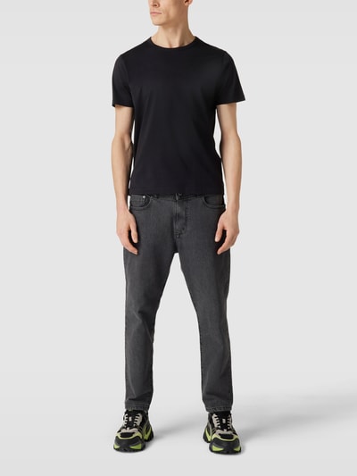 MAERZ Muenchen T-Shirt mit geripptem Rundhalsausschnitt Black 1