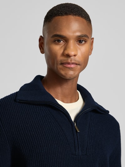 bugatti Schipperstrui van wolmix met labeldetail Marineblauw - 3