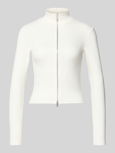 Produktfoto, Slim Fit Jacke mit Stehkragen von Gina Tricot aus elastischem Baumwoll-Mix, Zweiwege-Reißverschluss, Rückenlänge 50 cm, Farbe Weiß