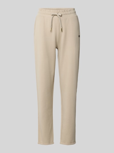 Produktfoto, beige Regular Fit Sweathose aus katoenmix von JOOP! Dames, glatte textuur, rechte pijpen, trekkoord in taille