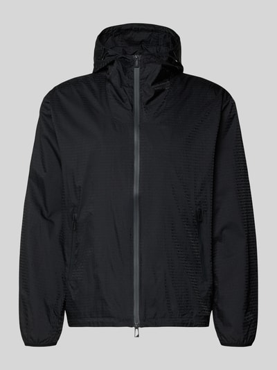 Produktfoto, Jacke mit Zweiwege-Reißverschluss von Emporio Armani in Schwarz, strukturierte Oberfläche, Kapuze, Reißverschlusstaschen, Regular Fit