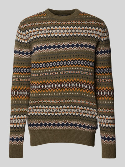 Barbour Strickpullover mit Rundhalsausschnitt Modell 'Case Fairisle' Gruen 2