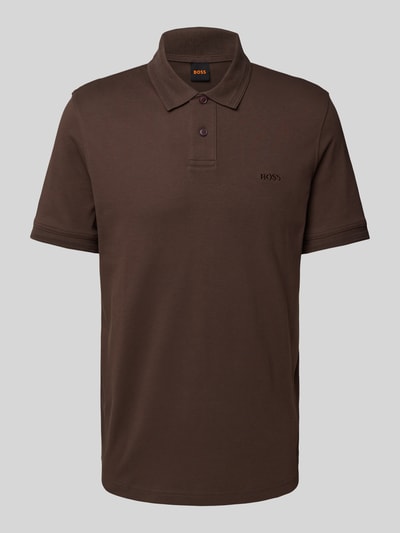 BOSS Orange Regular Fit Poloshirt mit Label-Stitching Modell 'Interlock' Dunkelbraun 2