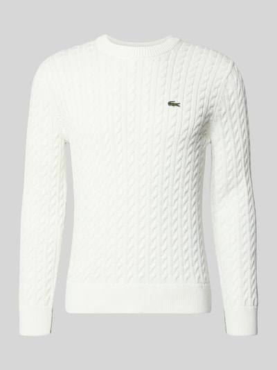Produktfoto, Regular Fit Gebreide pullover uit katoenmix van Lacoste, look: effen, kabelpatroon, logopatch, ronde hals, lange mouw, rompzoom geribd