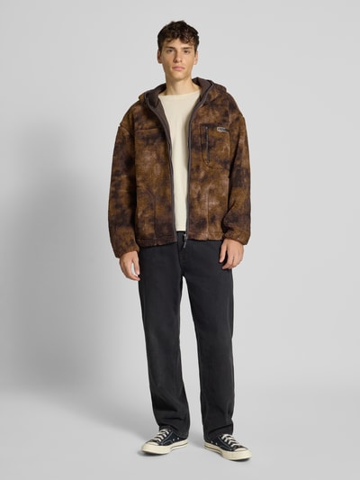 REVIEW Fleecejacke mit Reißverschlusstasche und Label-Detail Dunkelbraun 1