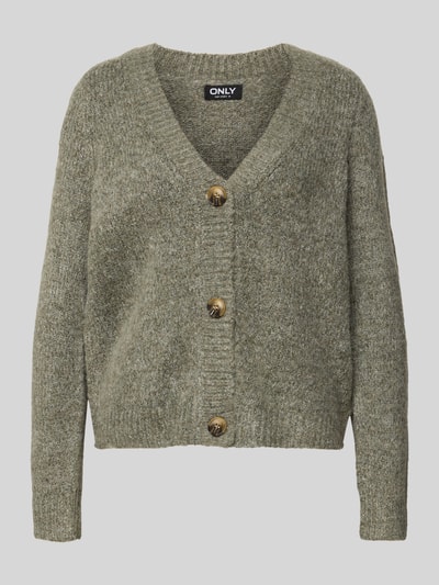 Only Loose fit gebreid jack met V-hals, model 'ZOEY' Olijfgroen - 2