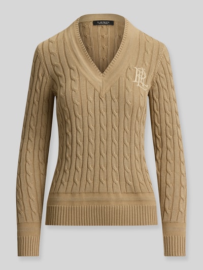 Lauren Ralph Lauren Sweter o kroju regular fit z mieszanki bawełny z wyhaftowanym logo Jasnobrązowy 2