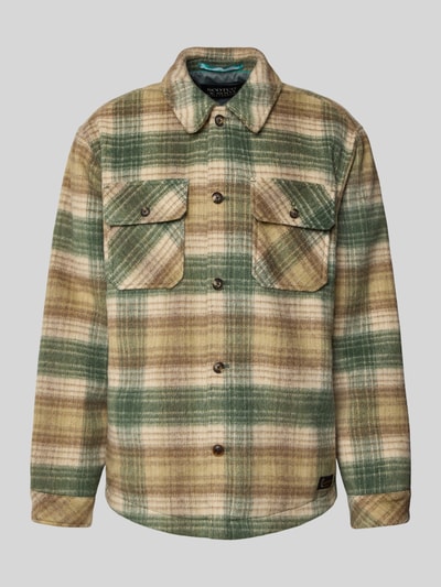 Produktfoto, Regular Fit Hemdjacke mit Brusttaschen von Scotch & Soda, kariertes Muster in Grün, Beige und Braun, Woll-Anteil, Kentkragen, Knopfleiste, Allover-Look, Rückenlänge 72 cm bei Größe M