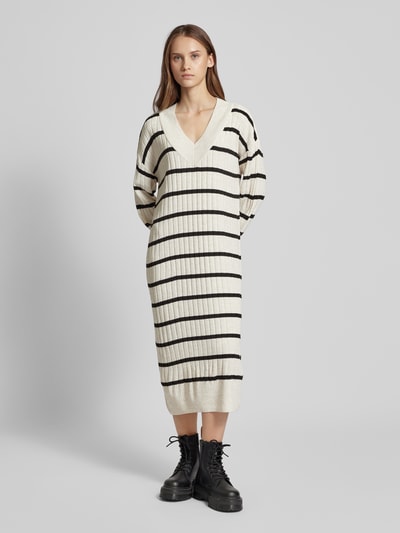 Only Oversized gebreide jurk met geribde strepen, model 'NEW TESSA' Offwhite gemêleerd - 4