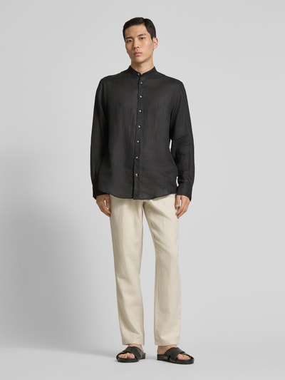 Christian Berg Men Regular fit linnen overhemd met opstaande kraag Zwart - 1