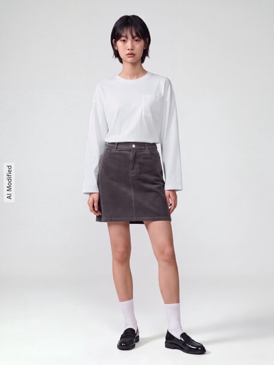 s.Oliver RED LABEL Mini-rok van puur katoen met ribcordstructuur Grafiet - 1