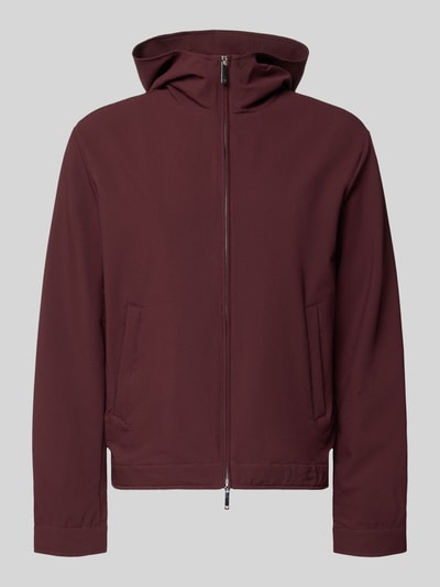 Produktfoto, Jacke mit Kapuze und Zweiwege-Reißverschluss von Emporio Armani in Bordeaux, Material-Mix mit Stretch-Anteil, Regular-Fit, Eingrifftaschen, Rückenlänge 66 cm, Schulterbreite 56 cm, Brustweite 58 cm, Ärmellänge 68 cm, glatte Textur