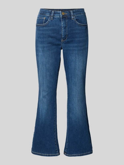 Produktfoto, niebieska Bootcut Fit Jeans aus Baumwoll-Mix Modell 'DREAM KICK' von MAC, zapięcie na guzik i zamek, 5 kieszeni, skrócony krój, szerokość w rozmiarze 36/27: 40 cm, długość wewnętrzna nogawki 67 cm, tekstura gładka