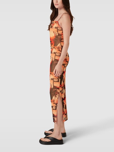 HUGO Midi-jurk met all-over motief, model 'Nalinda' Oranje - 4