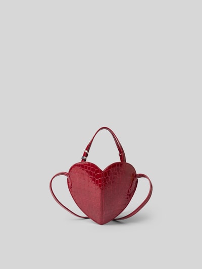 Produktfoto, Crossbody Bag aus echtem Leder von ROTATE in Herzform, rotes Schlangenmuster, Zipper-Hauptfach, schmaler Schulterriemen, kurze Henkel, Maße ca. 23x19x4 cm