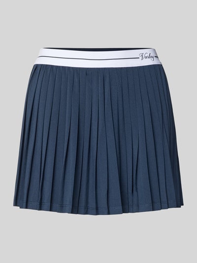 Produktfoto, Minirock mit integrierten Shorts Modell 'Clemency' von VARLEY aus elastischem Material-Mix, A-Linie, gelegte Falten, Logo-Stitching, Bund 36 cm, Länge 34 cm, dunkelblau mit weißem Bund