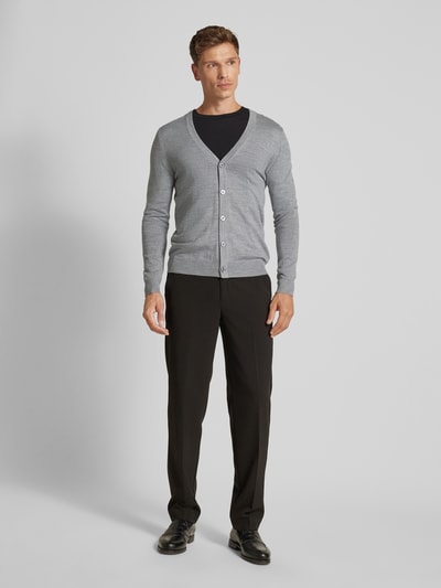 Christian Berg Men Slim fit cardigan van wolmix met V-hals Lichtgrijs gemêleerd - 1