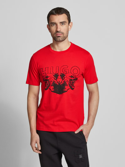 HUGO T-shirt met label- en motiefprint, model 'Durro' Rood - 4