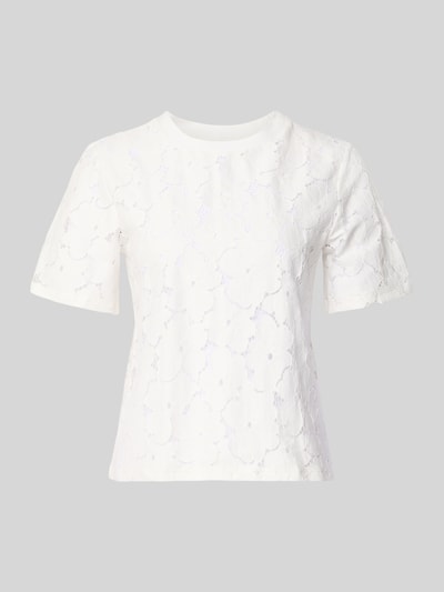 Produktfoto, Regular Fit T-Shirt aus Spitze Modell 'SALLIE' von Vero Moda, Optik: Unifarben, Rundhals, Kurzarm, Materialverarbeitung: Spitze, Material: aus Baumwoll-Mix
