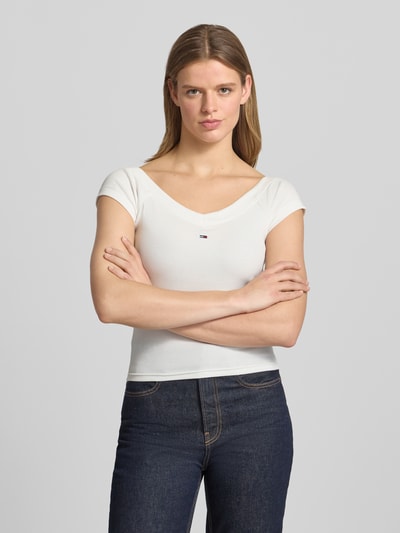 Tommy Jeans Slim Fit T-Shirt aus Baumwoll-Mix Weiss 4