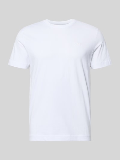 Produktfoto, Regular Fit T-Shirt aus reiner Baumwolle von Tom Tailor in Unifarbe Weiß mit Logo-Stitching, Kurzarm, Rundhalsausschnitt