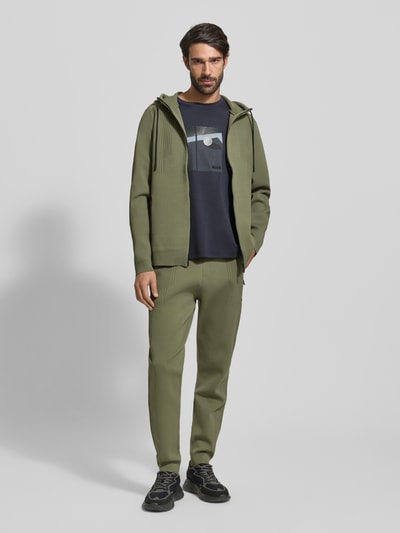BOSS Green Spodnie dresowe o kroju regular fit z żakardowymi akcentami model ‘ACTIVE PUSH’ Beżowy 1