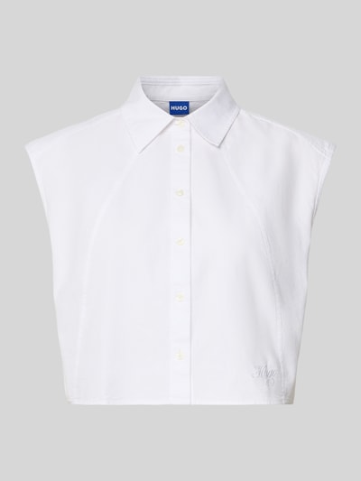 Produktfoto, Boxy Fit Blusentop aus reiner Baumwolle Modell 'ESTATE_B' von Hugo Blue in Weiß, unifarben, glatte Textur, Label Stitching