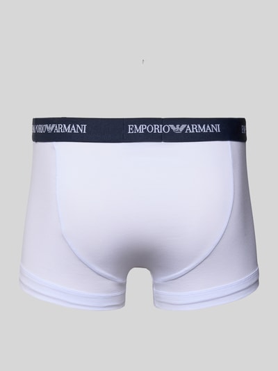 Produktfoto, Boxershorts mit elastischem Logo-Bund im 3er-Pack von Emporio Armani aus Baumwoll-Elasthan-Mix, weiß, Körpernaher-Schnitt.
