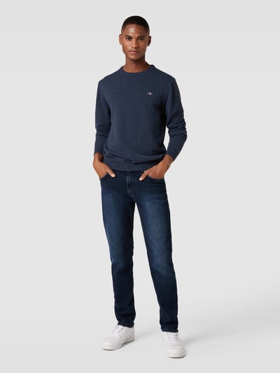 Gant Gebreide pullover met labelstitching Marineblauw gemêleerd - 1