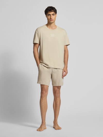 HUGO Shorts mit Label-Print und elastischem Bund Modell 'Laze' Beige 1