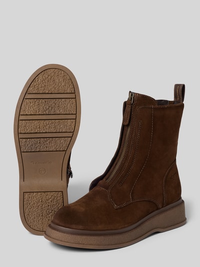 Tamaris Boots mit Frontreißverschluss aus Rindsvelours Mittelbraun 4
