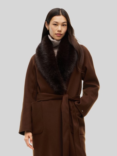Tommy Hilfiger Lange jas met afneembare kraag van imitatiebont van wolmix Chocoladebruin - 4