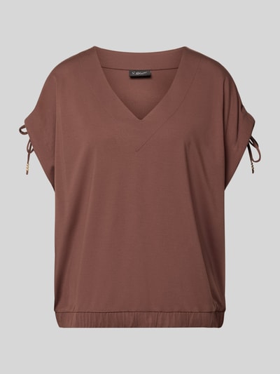 Produktfoto, brązowy Loose Fit T-Shirt aus Viskose-Mix von s.Oliver BLACK LABEL, jednolita tekstura, dekolt w serek