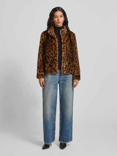 Guess Jacke aus Kunstfell mit Eingrifftaschen Modell 'LUNA' Mittelbraun 1