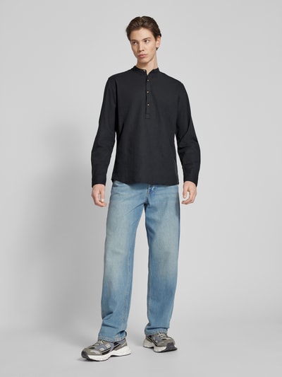 Jack & Jones Regular fit linnen overhemd met opstaande kraag Zwart - 1